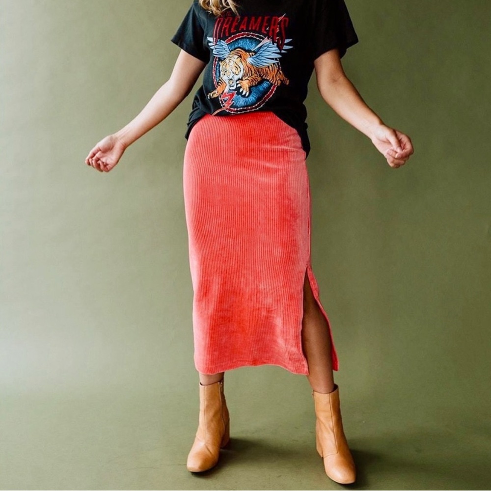 Free People Helen MIDI Ribbed Tubed Skirt in Prairie Rose NWT Size Small